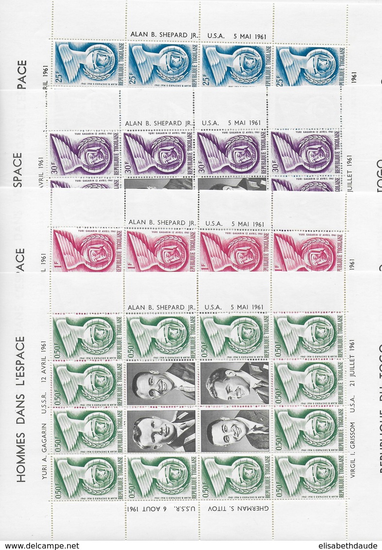 TOGO - 1961 - COSMOS ESPACE - YVERT N° 350/353 ** MNH En MINIFEUILLE COMPLETE Avec VIGNETTES GAGARINE Et SHEPARD - Togo (1960-...)