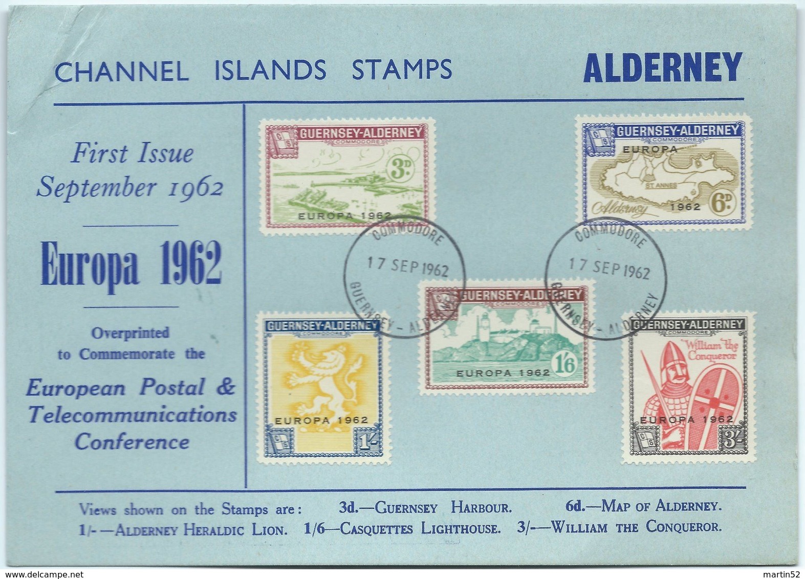 Guernsey - Alderney EUROPA 1962: Views, Map & William The Conqueror With O COMMODORE 17 SEP 1962 GUERNSEY - ALDERNEY - Alderney