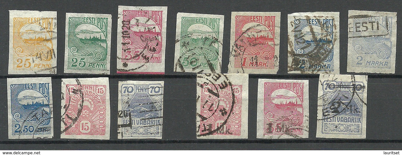 ESTLAND ESTONIA 1919/24 Tallinn Skyline Etc Stamps On Pelure Paper Zigarettenpapier O - Estonie