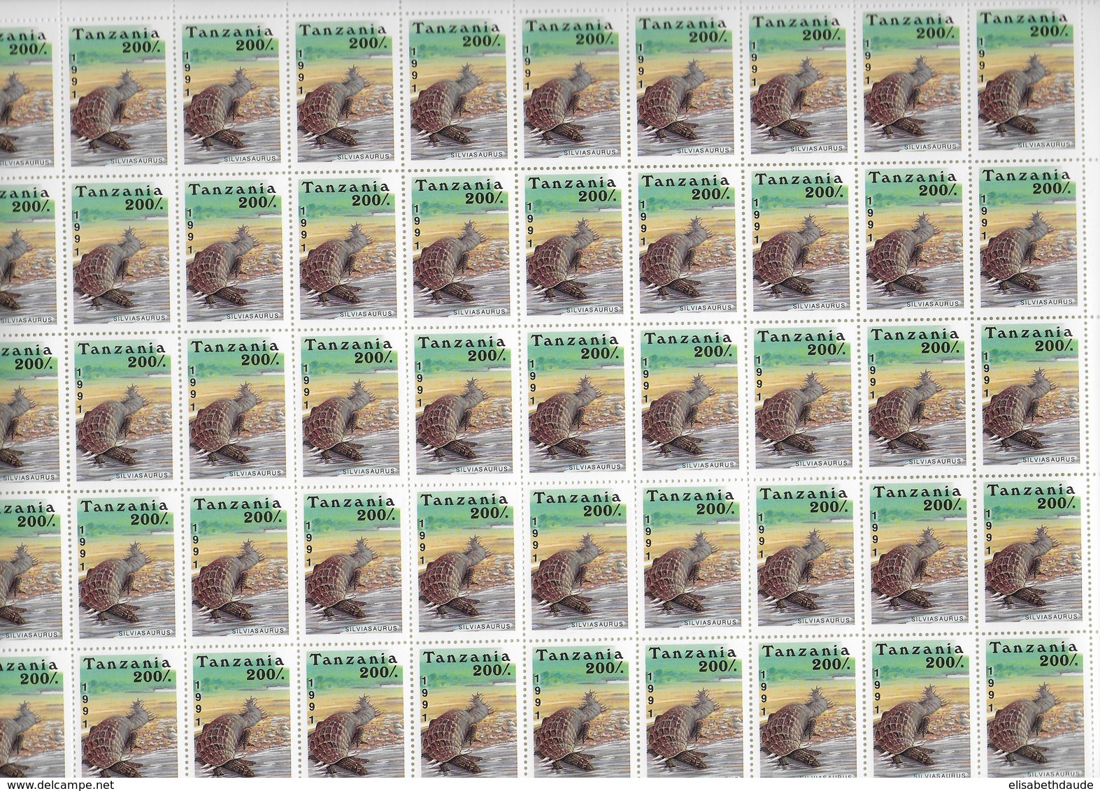 TANZANIA - 1991 - FAUNE PREHISTORIQUE - YVERT N° 714/720 ** MNH En FEUILLE COMPLETE De 50 TIMBRES - COTE = 400 EUR. - Tansania (1964-...)