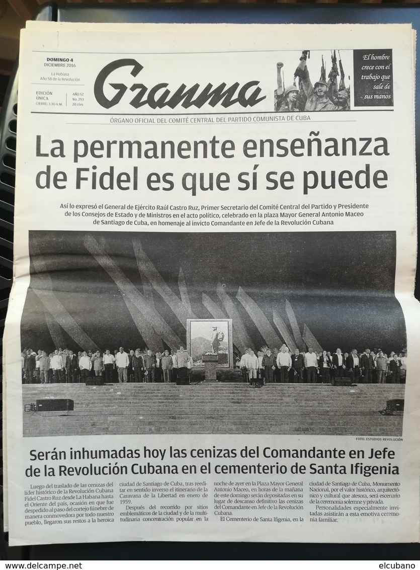 Fidel Castro Cuba Kuba Quotidiano Granma Funerali - [3] 1991-…