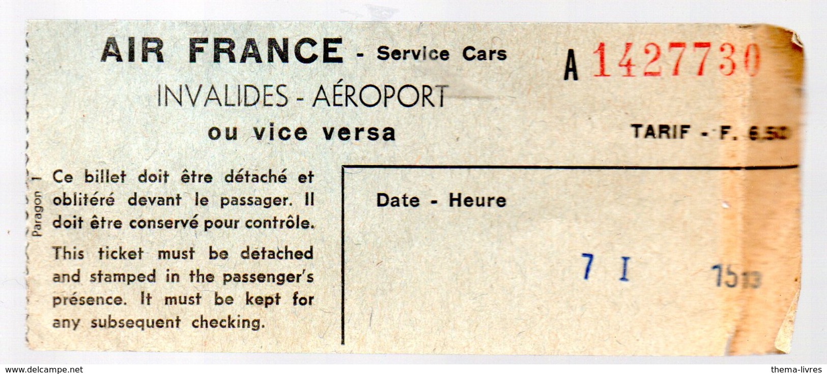 Paris :  Ticket AIR FRANCE : Invalides-aéroport (PPP17149) - Europe