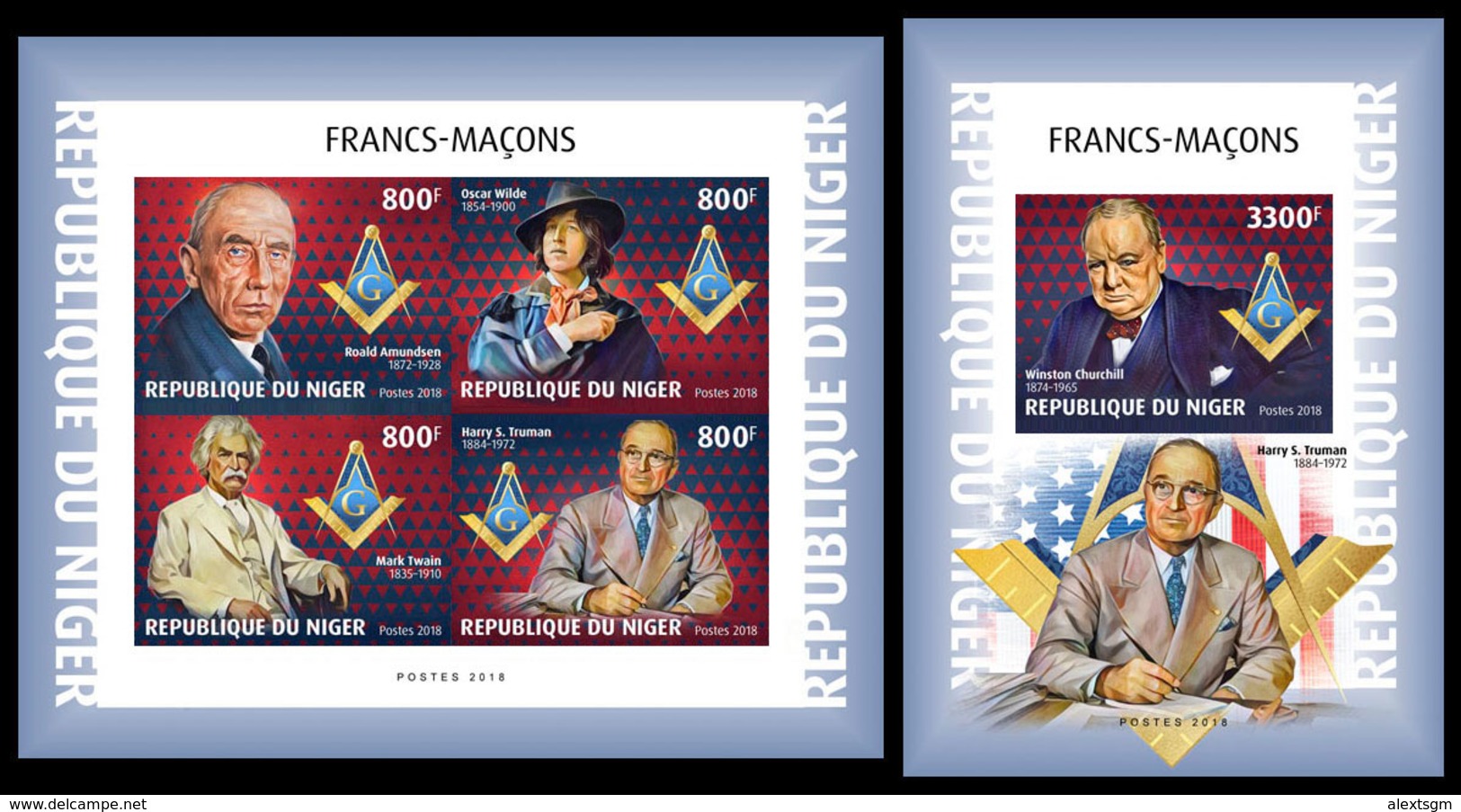 Imperf. NIGER 2018 - Freemasons, M/S + S/S. Official Issue - Franc-Maçonnerie