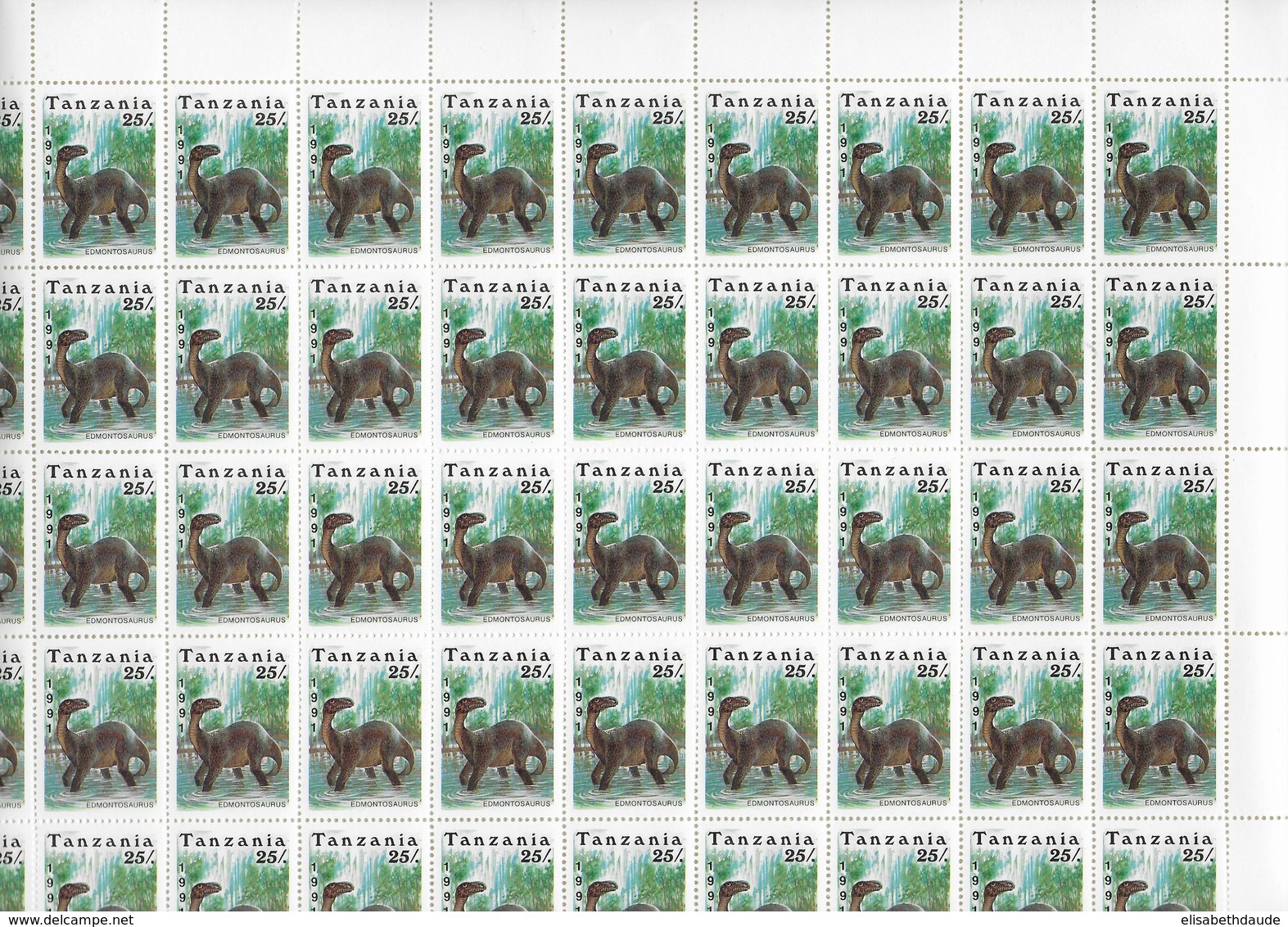 TANZANIA - 1991 - FAUNE PREHISTORIQUE - YVERT N°714/720 ** MNH en 7 FEUILLES COMPLETES de 50 TIMBRES ! - COTE = 400 EUR.