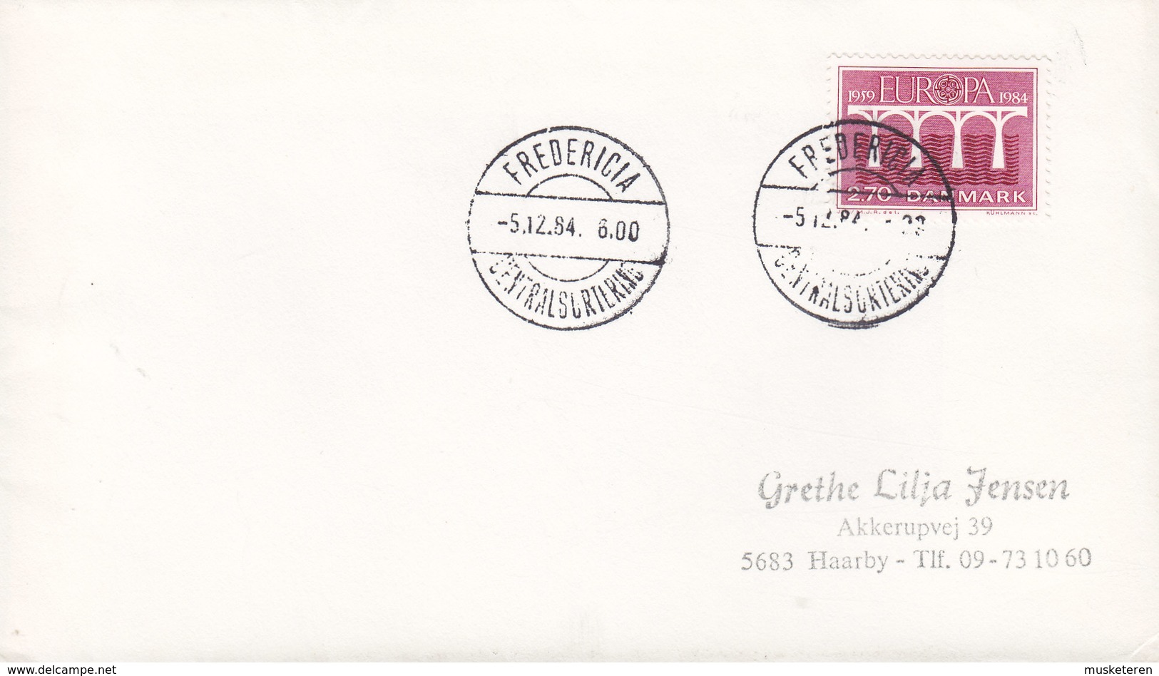 Denmark Brotype IId FREDERICIA CENTRALSORTERING 1984 Cover Brief Europa CEPT Stamp (NO Common Cancel !!) - Briefe U. Dokumente