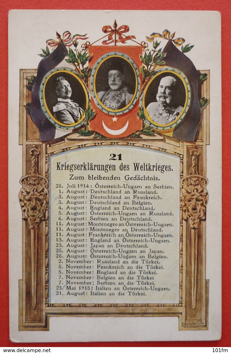 AUSTRIA ,GERMANY, TURKIE LITHO POSTCARD - 21 , KRIEGSERKLARUNGEN DES WELTKRIEGES - Weltkrieg 1914-18