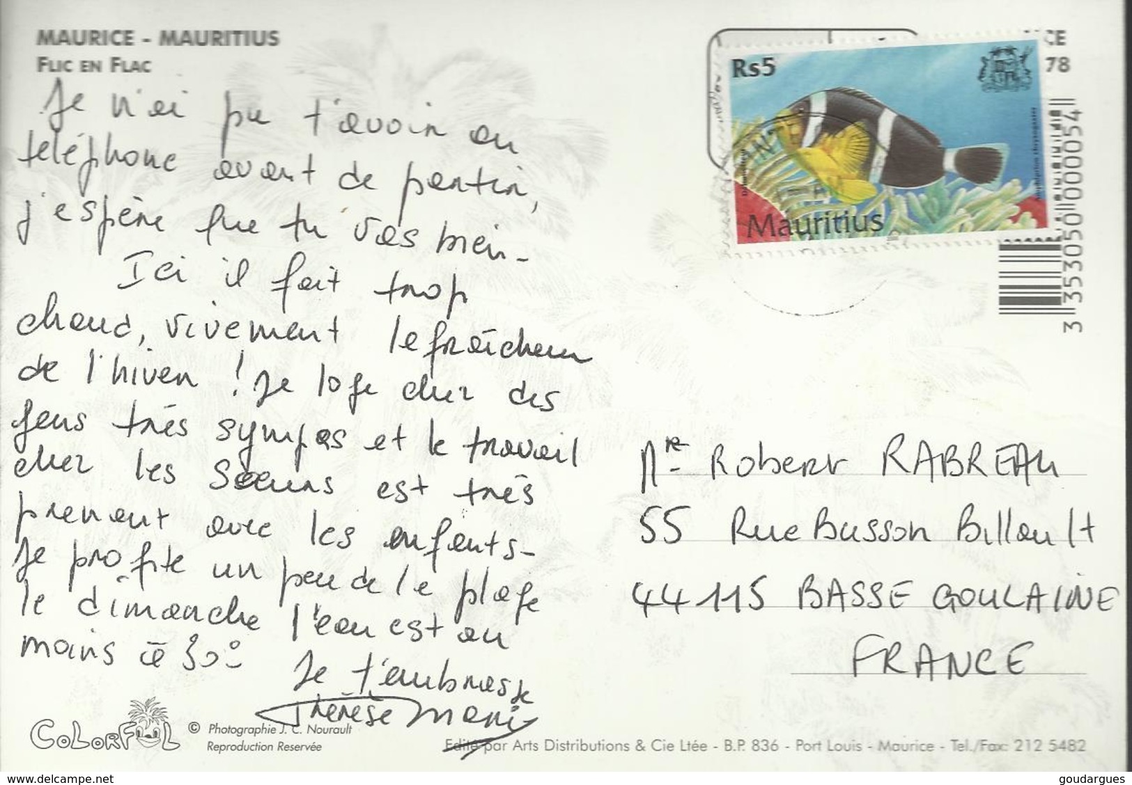 Ile Maurice - Flic En Flac - Photo J.C. Nourault - Timbre De 2000 "Rs5" Poisson - Maurice