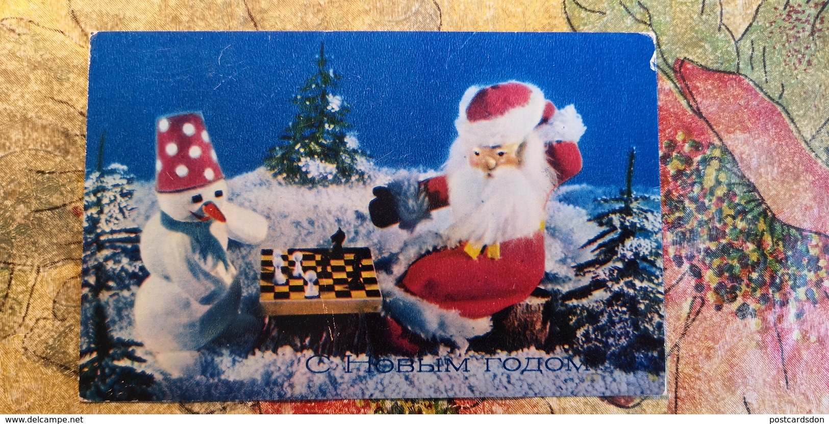 OLD USSR PC. 1979. SANTA PLAYING CHESS WITH SNOWMAN - Chess - Échecs - Scacchi