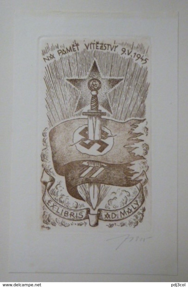 Ex-libris Illustré Tchecoslovaquie XXème - AD. MALY - NA PAMET VITEZSTVI 9. V. 1945 - Epée Et Croix Gammée - Ex-libris