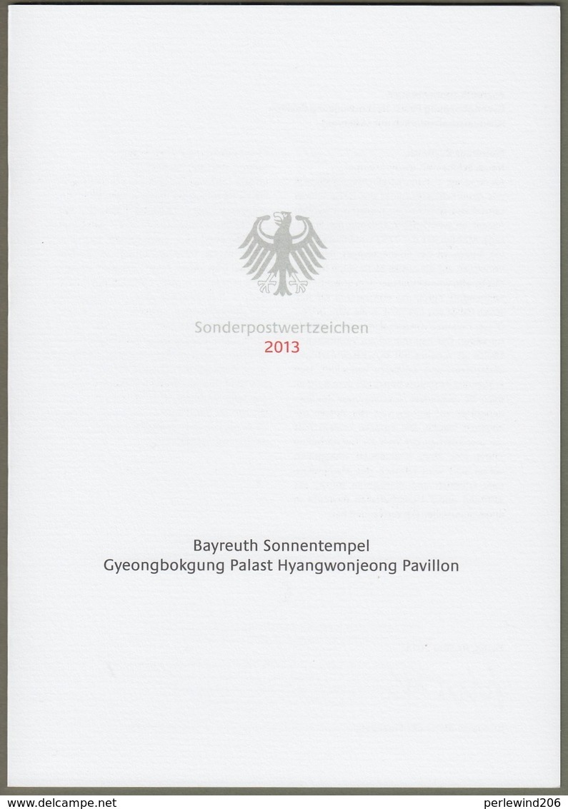 Bund + Korea: Ministerkarte Typ VII , Mi-Nr. 3013-14: " Bayreuth Sonnentempel - Hyangwonjeong Pavillon " Joint Issue X - Lettres & Documents