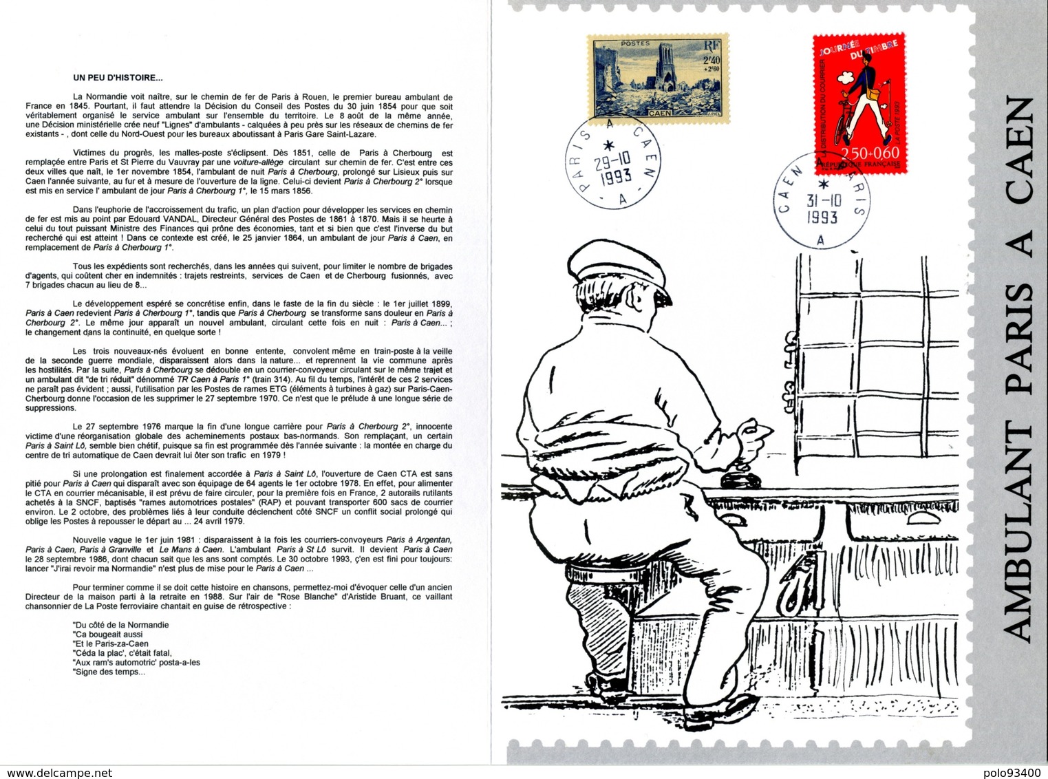 1993 CERN Encart De 4 Pages Des Oeuvres Social Du Personnel Des PTT Ambulant Paris à Caen - Posta Ferroviaria