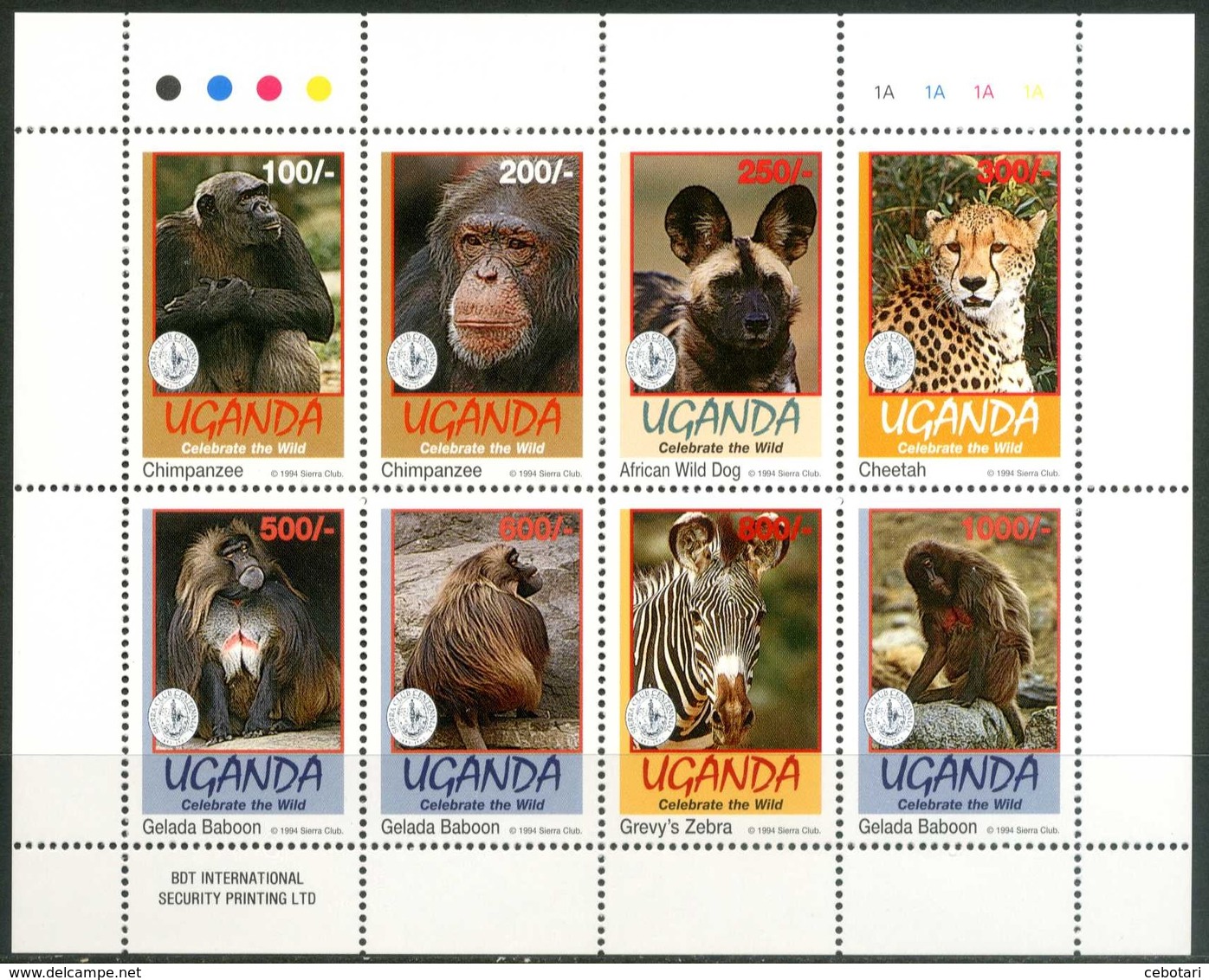 UGANDA 1994** - Wild Animals -  Block Di 8 Val. MNH, Come Da Scansione. - Scimmie