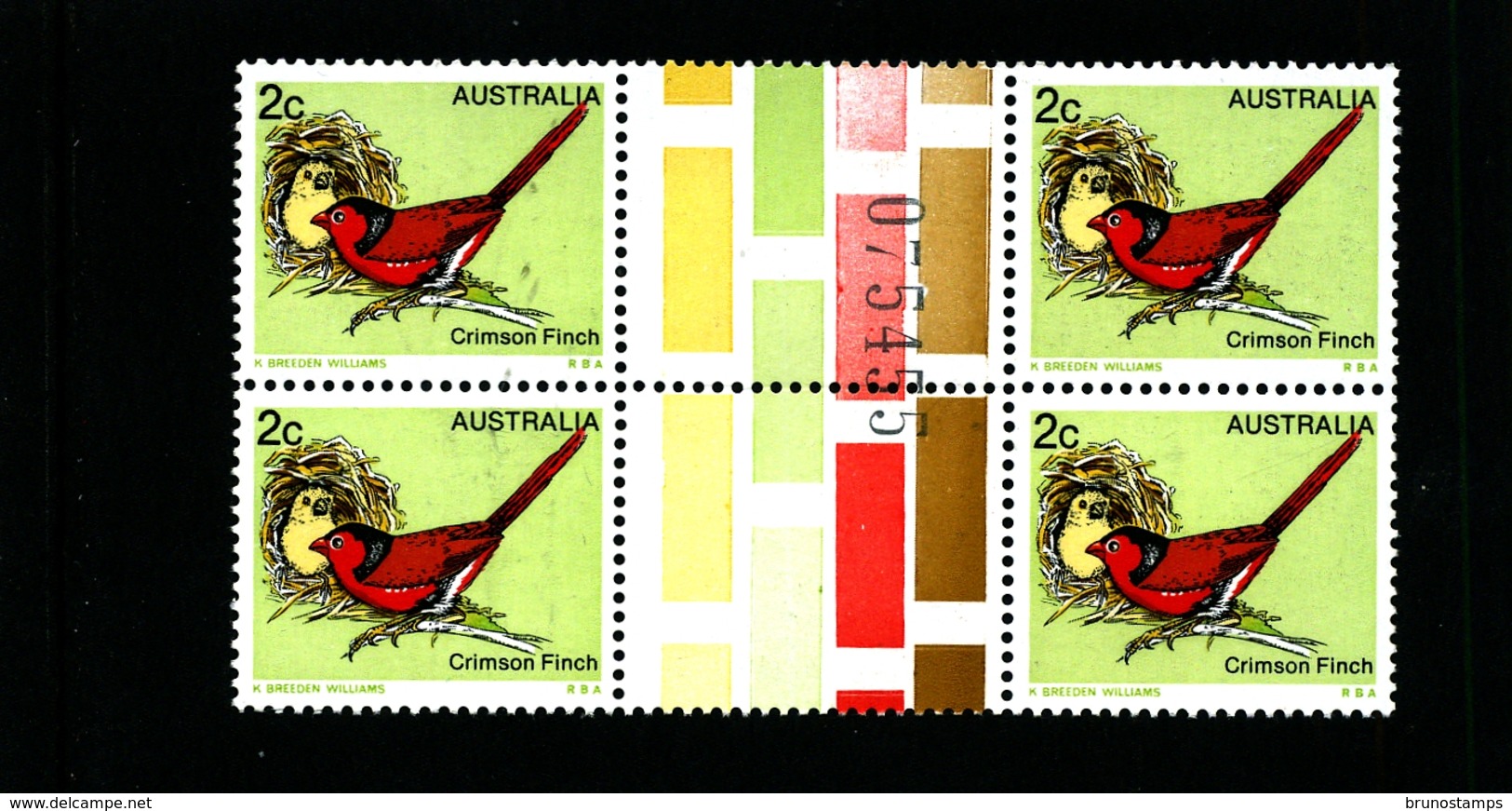 AUSTRALIA - 1979  2c  CRIMSON FINCH  NUMBERED UNFOLDED  GUTTER PAIRS   MINT NH - Ongebruikt