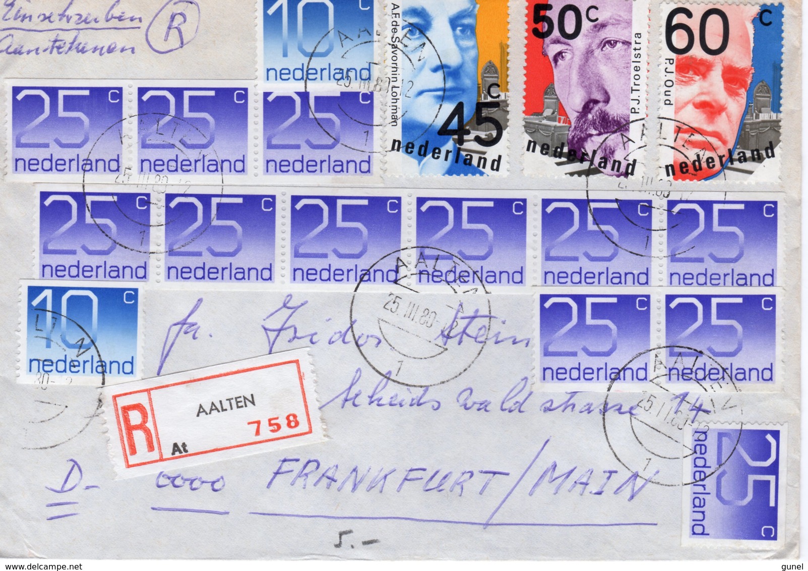 25 III 80   Aangetekende Brief Van AALTEN Naar Frankfurt - Cartas & Documentos