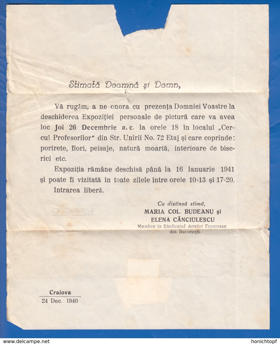 Rumänien; 1941; Brief; Telegram Oder Einladung; Craiova Und Brasov - Briefe U. Dokumente