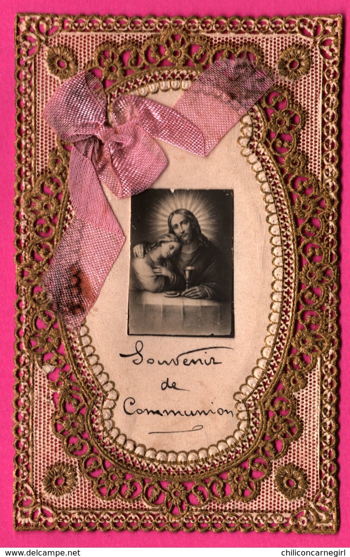 Image Pieuse - Dentelée - Dentelle - Canivet - Souvenir De Communion - Ruban Rose - Imágenes Religiosas