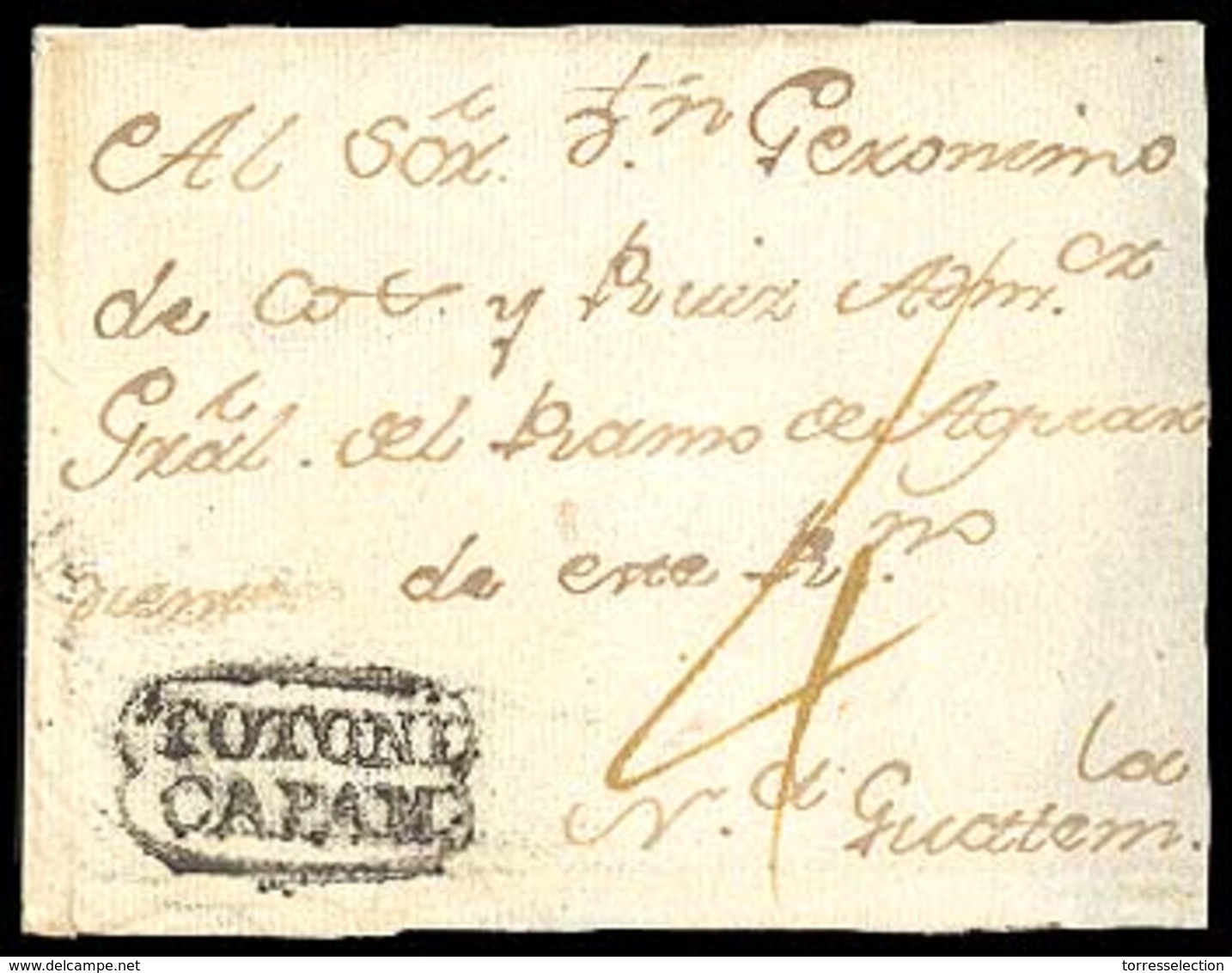 GUATEMALA. C.1800. Totonicapam To N.Guatemala. Colonial Wrapper With Doble Line Oavl "TOTONI/CAPAM" (xxx) And Mns 4. Exc - Guatemala