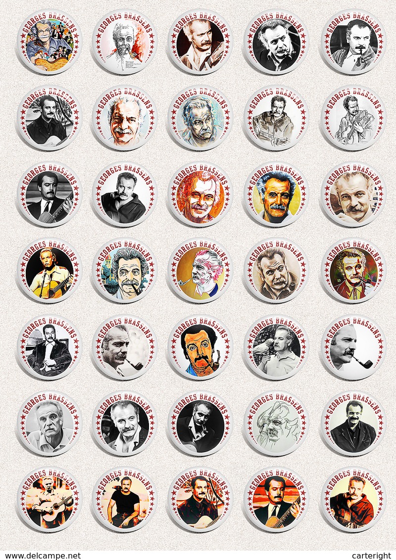 35 X Georges Brassens Music Fan ART BADGE BUTTON PIN SET 2 (1inch/25mm Diameter) - Música