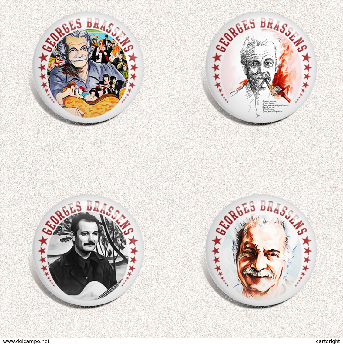 35 X Georges Brassens Music Fan ART BADGE BUTTON PIN SET 2 (1inch/25mm Diameter) - Muziek