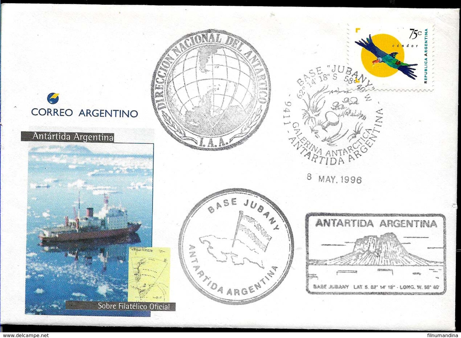 AANT-180 ARGENTINA 1996 ANTARCTICA ANTARCTIQUE JUBANY STATION COVER - Bases Antarctiques