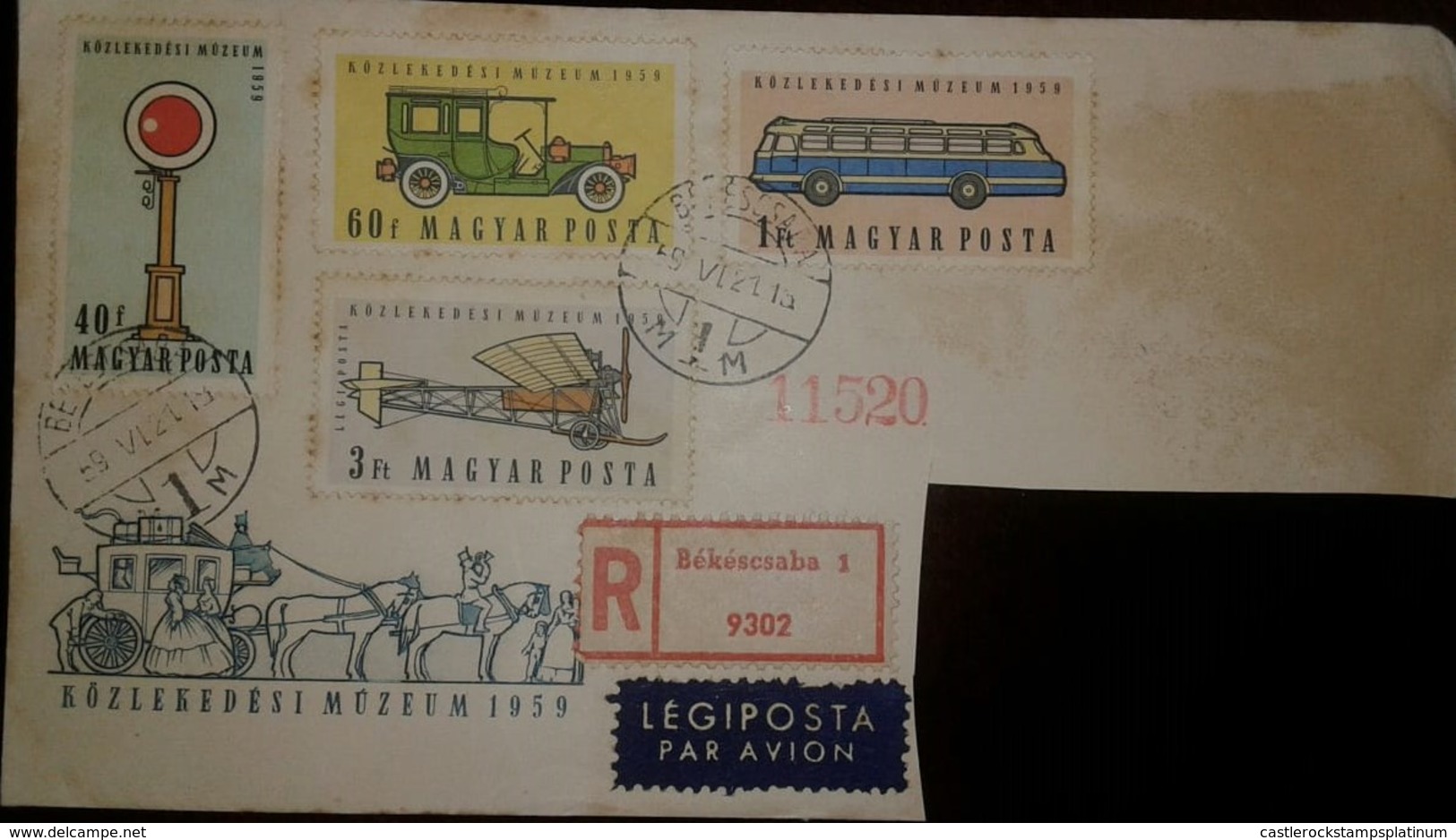 O) 1959 HUNGARY, TRANSPORT MUSEUM BUDAPEST -LOCOMOTIVE-SEMAPHORE-AUTOMOBILE, ICARUS BUS-PLANE,AIRPLANE, REGISTERED FROM - Covers & Documents