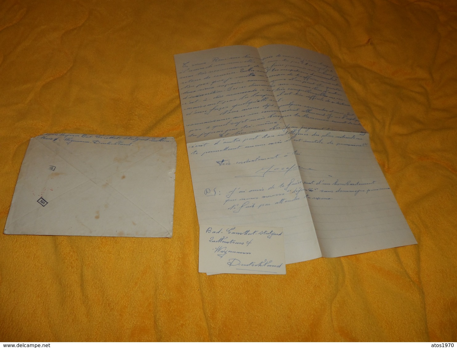 ENVELOPPE + LETTRE + CARTE DE VISITE DE 1943...LETTRE EN FRANCAIS D'UN MILITAIRE A STUTTGART ?...CACHETS + TIMBRES - Lettres & Documents