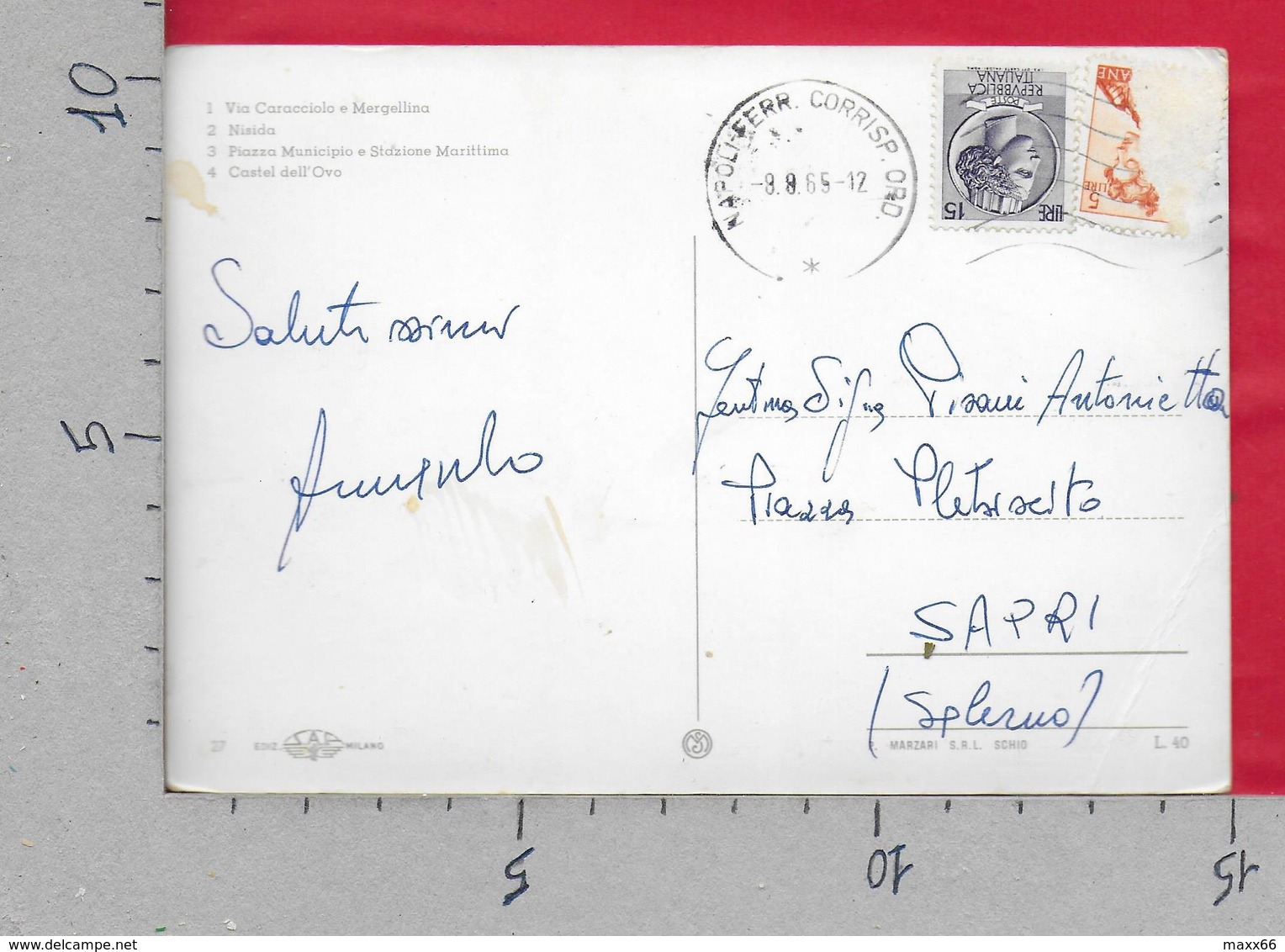 CARTOLINA VG ITALIA - Saluti Da NAPOLI - Vedutine Multivue - 10 X 15 - ANN. 1965 - Saluti Da.../ Gruss Aus...