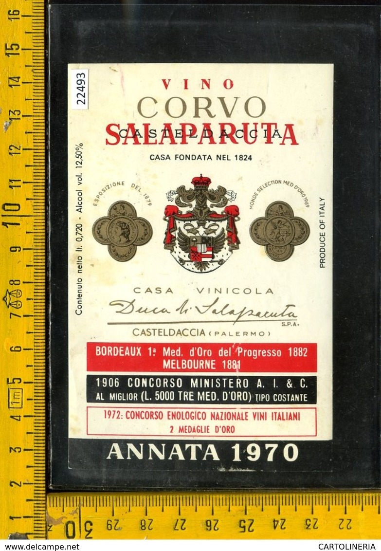 Etichetta Vino Liquore Corvo Duca Di Salaparuta 1970 Palermo - Altri & Non Classificati