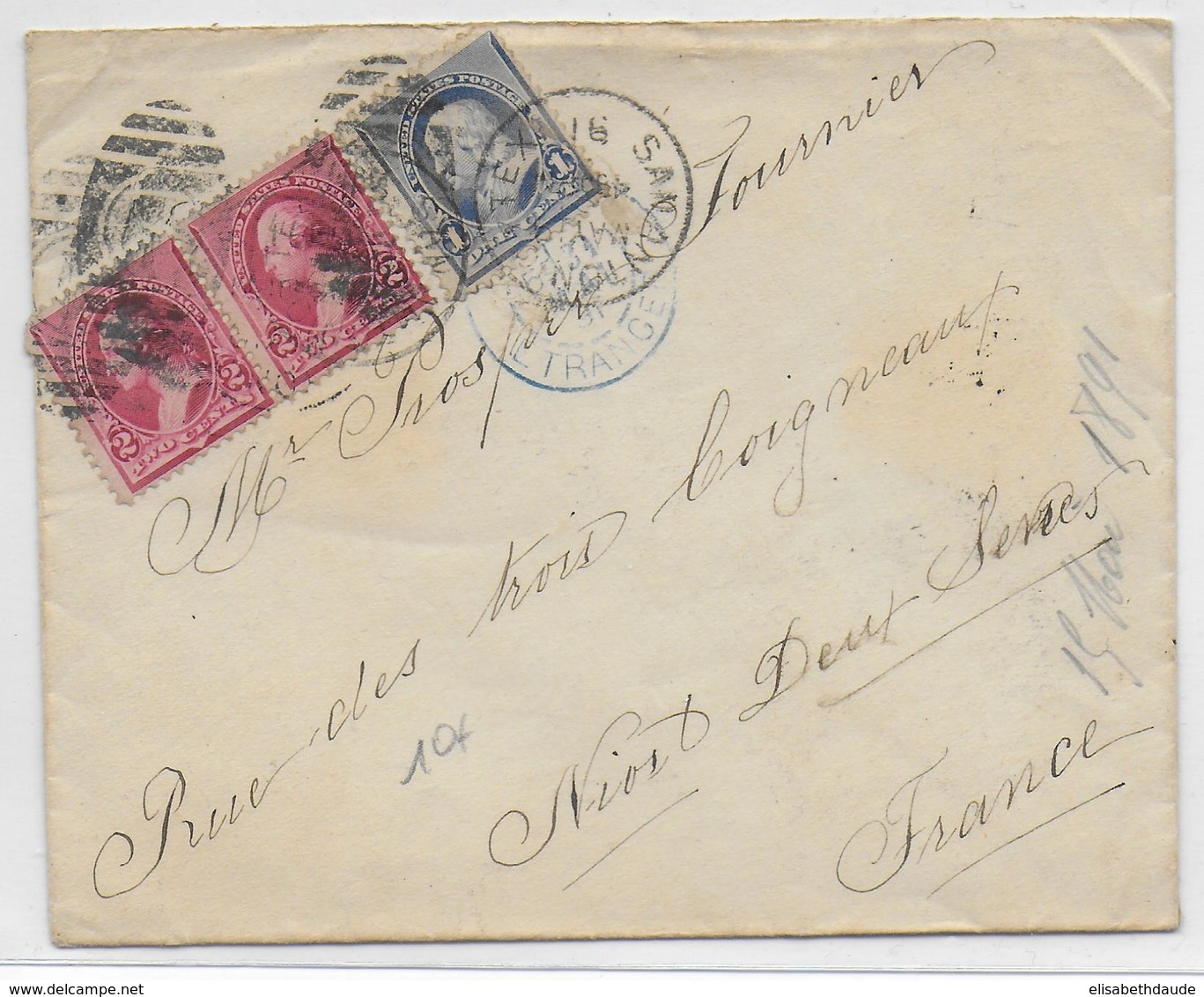 USA - 1891 - ENVELOPPE De SAN ANTONIO (TEXAS) => NIORT (DEUX-SEVRES) - Covers & Documents