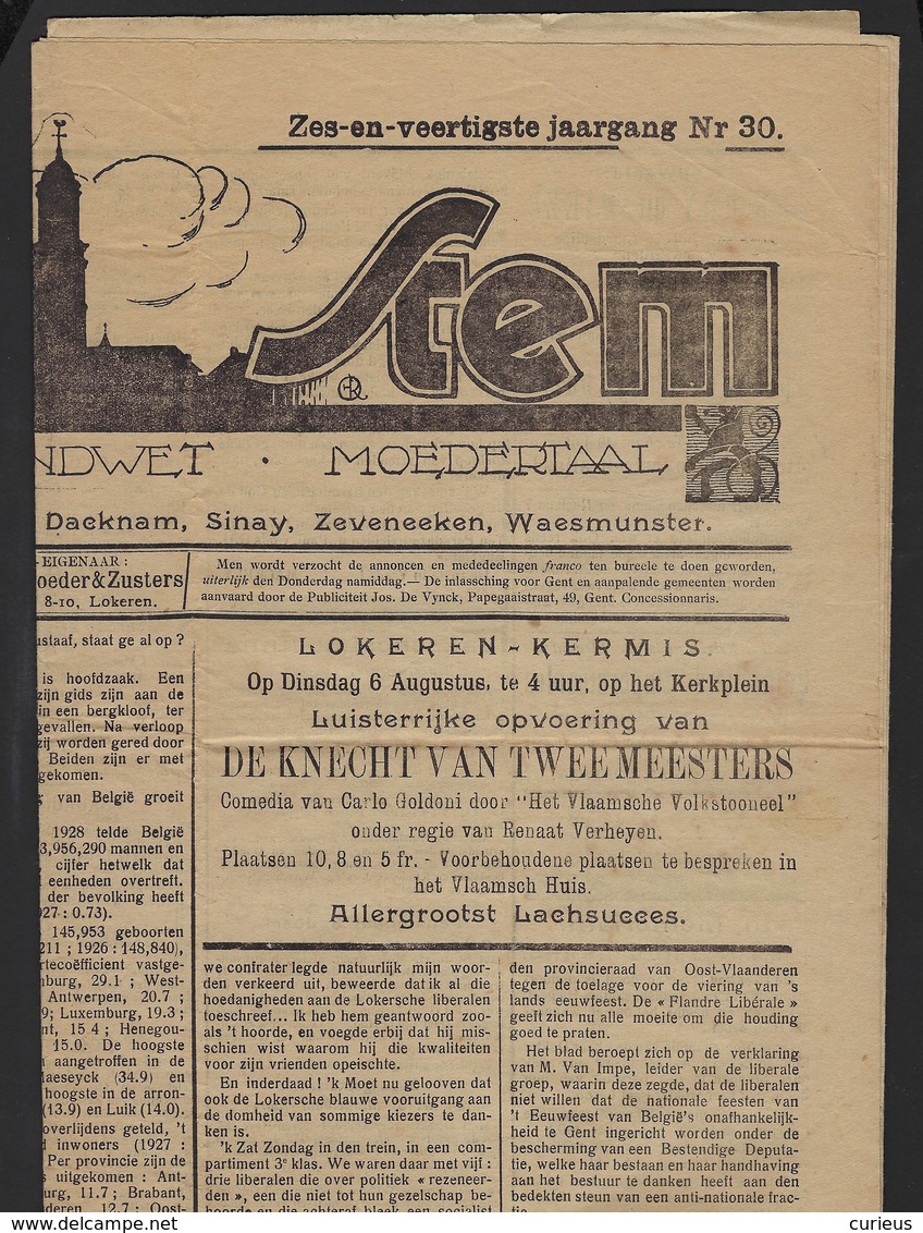 LOKEREN * 1929 * VRIJE STEM * KRANT * ZIE RECLAMES - Informations Générales