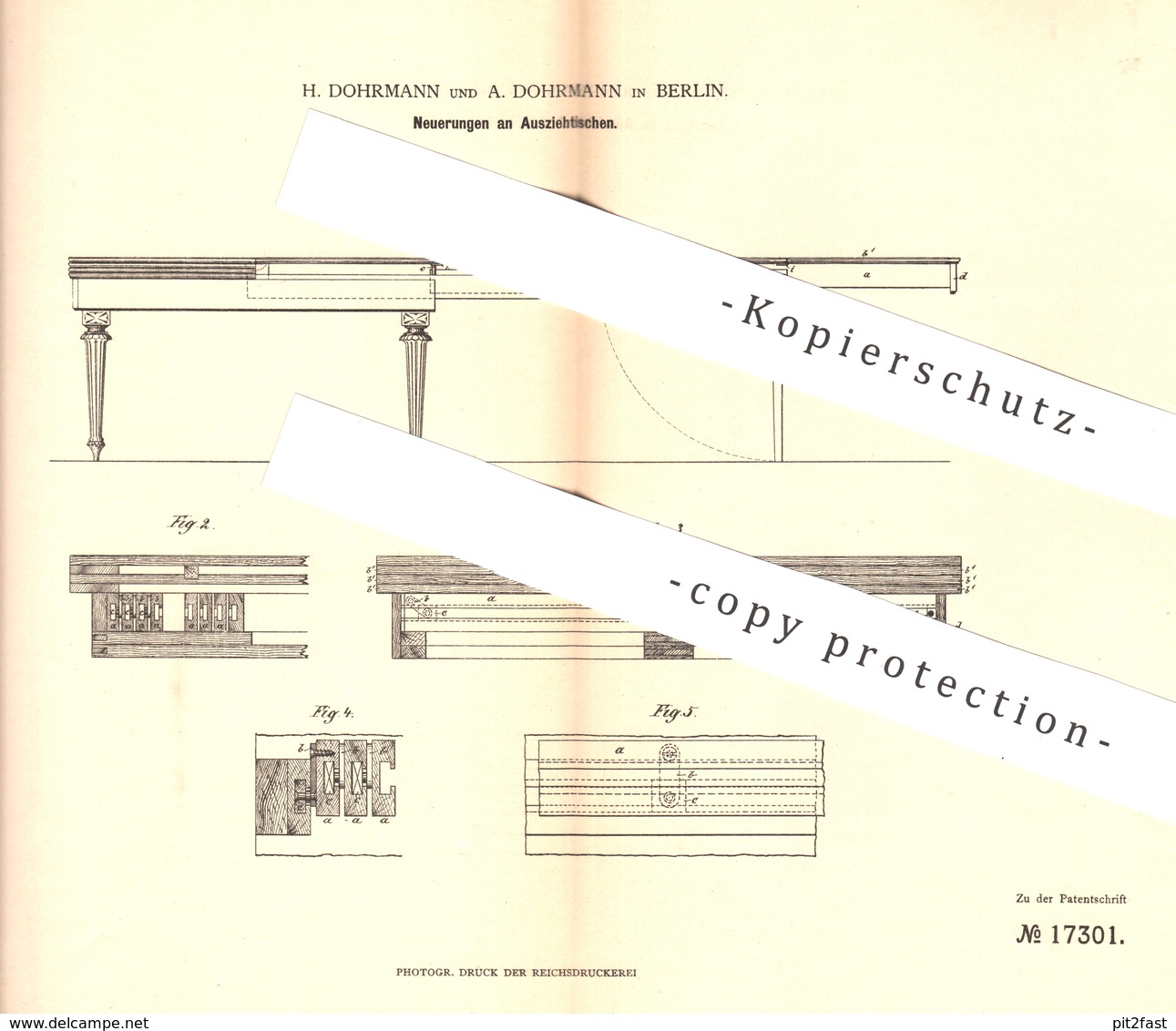 Original Patent - H. & A. Dohrmann , Berlin , 1881 , Ausziehtisch | Tische , Tische , Tischler , Möbel , Holztisch !!! - Historische Dokumente