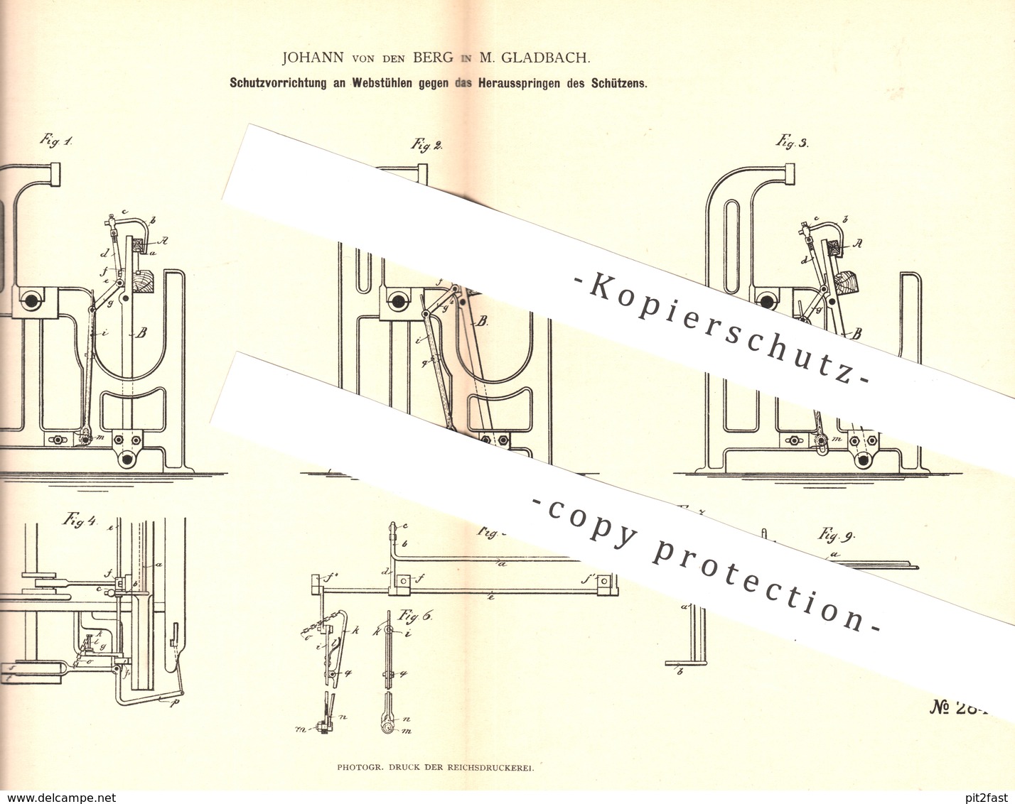 Original Patent - Johann Von Den Berg , Mönchengladbach  1883 , Schutz Am Webstuhl | Webstühle , Weben , Weber , Weberei - Historische Dokumente