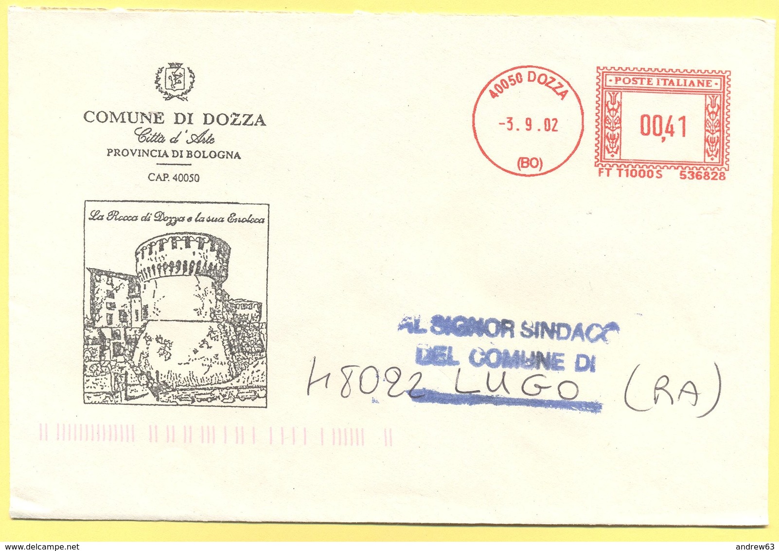 ITALIA - ITALY - ITALIE - 2002 - 00,41 EMA, Red Cancel - Comune Di Dozza - Viaggiata Da Dozza Per Lugo - Macchine Per Obliterare (EMA)