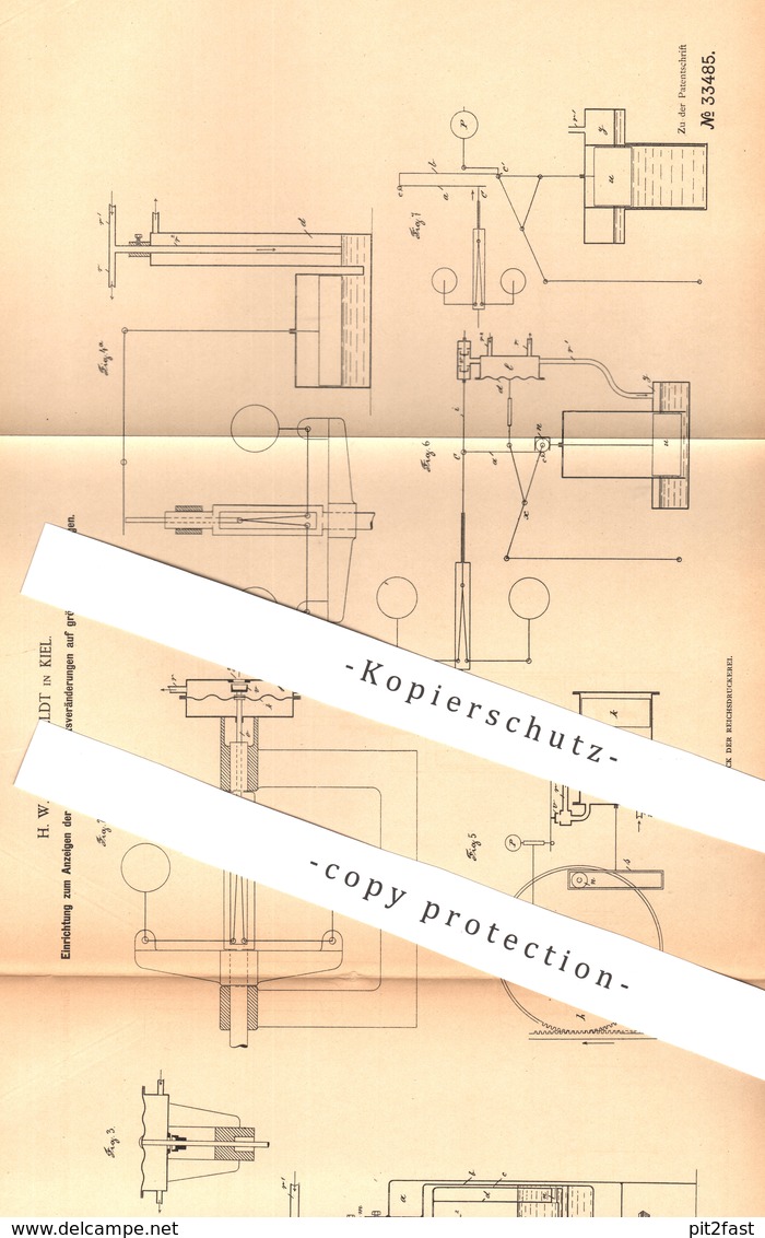 Original Patent - H. W. Schlotfeldt , Kiel , 1884 , Anzeigen Von Geschwindigkeitsveränderung | Tempomat , Motor !! - Historische Dokumente