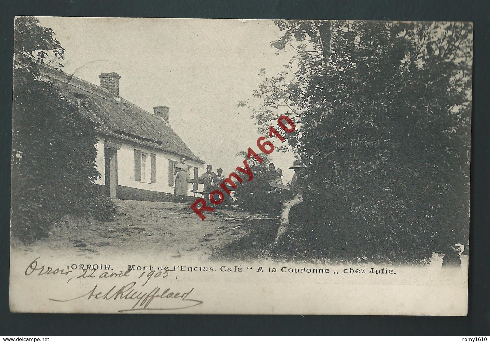 ORROIR. (Mont-de-l'Enclus) Café "A La Couronne" Chez Julie.   Quelques Clients Et Un Peintre. 1905. - Kluisbergen