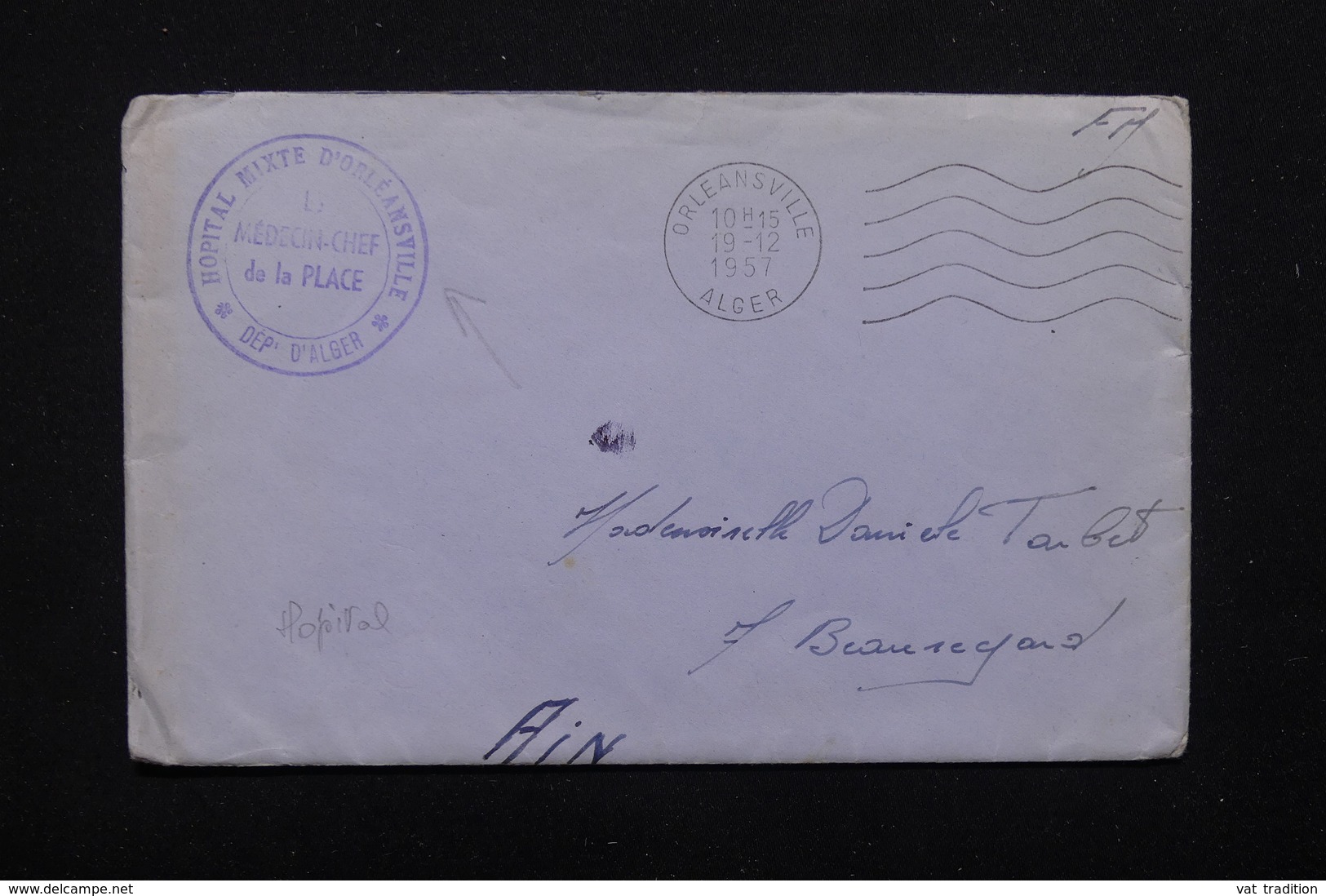 ALGÉRIE - Enveloppe En FM De L 'Hôpital Mixte D ' Orléanville Pour La France En 1957 - L 22674 - Lettres & Documents