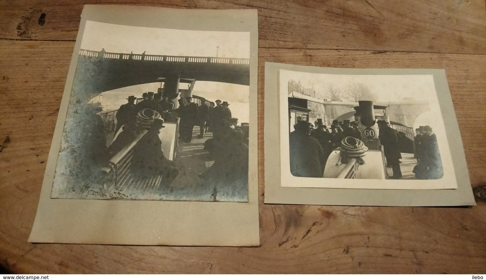 2 Photo Ancienne Paris Bateau Vapeur Transport Sur La Seine Passagers Rare - Bateaux