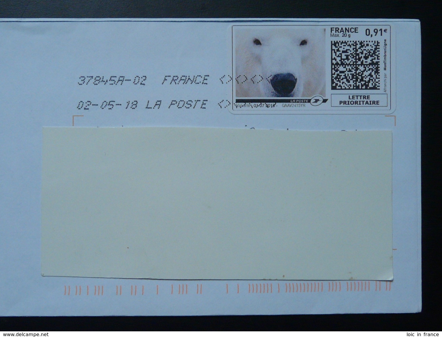 Ours Polaire Polar Bear Timbre En Ligne Sur Lettre (e-stamp On Cover) TPP 4095 - Bears