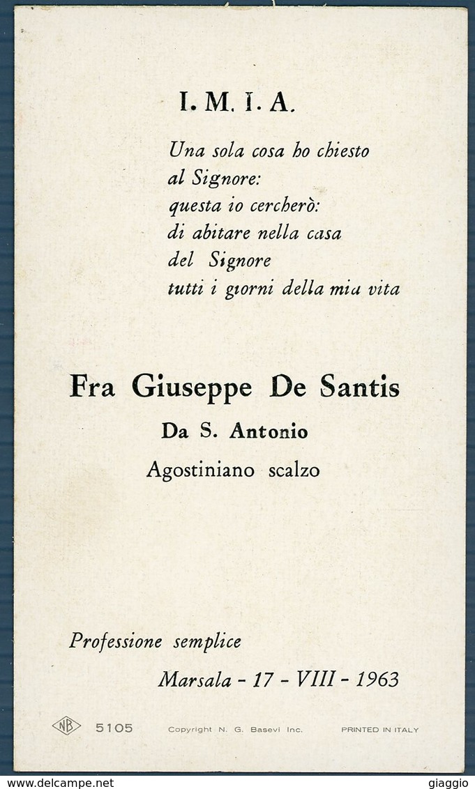 °°° Santino N. 329 - Fra Giuseppe De Santis Marsala 17 Viii 1963 °°° - Marsala