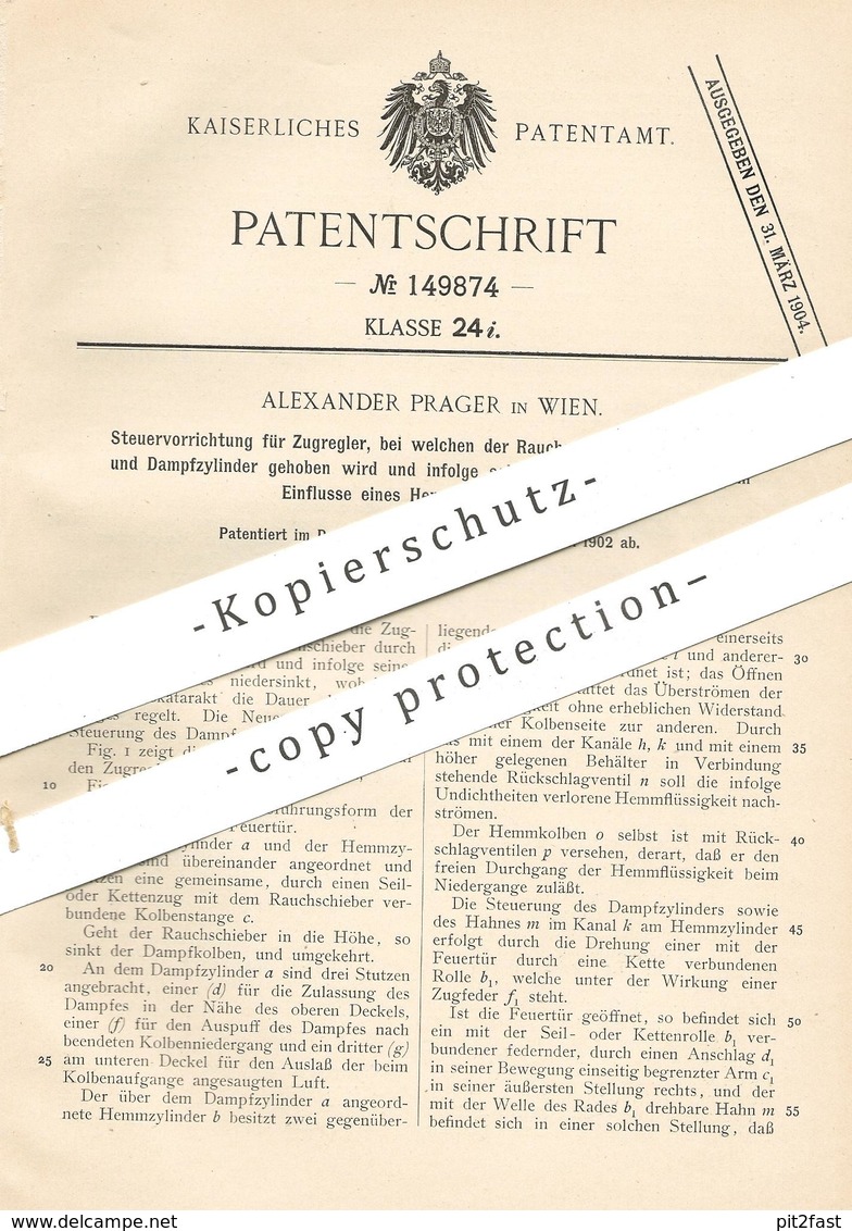 Original Patent - Alexander Prager , Wien , 1902 , Steuerung Für Zugregler | Dampfmaschine | Dampfmaschinen !!! - Historische Dokumente