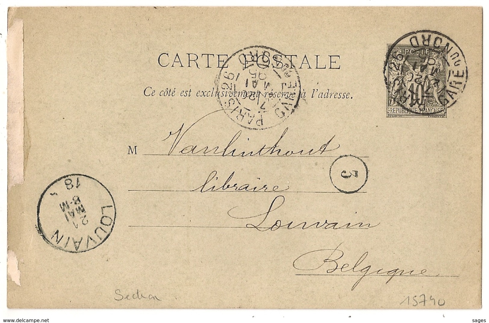 Repiquage Privé A.ROGER & F. CHERNOVIZ (Téléphone En 1895) Pour Louvain Belgique. PARIS 26 Section De Levée GARE DU NORD - 1877-1920: Période Semi Moderne