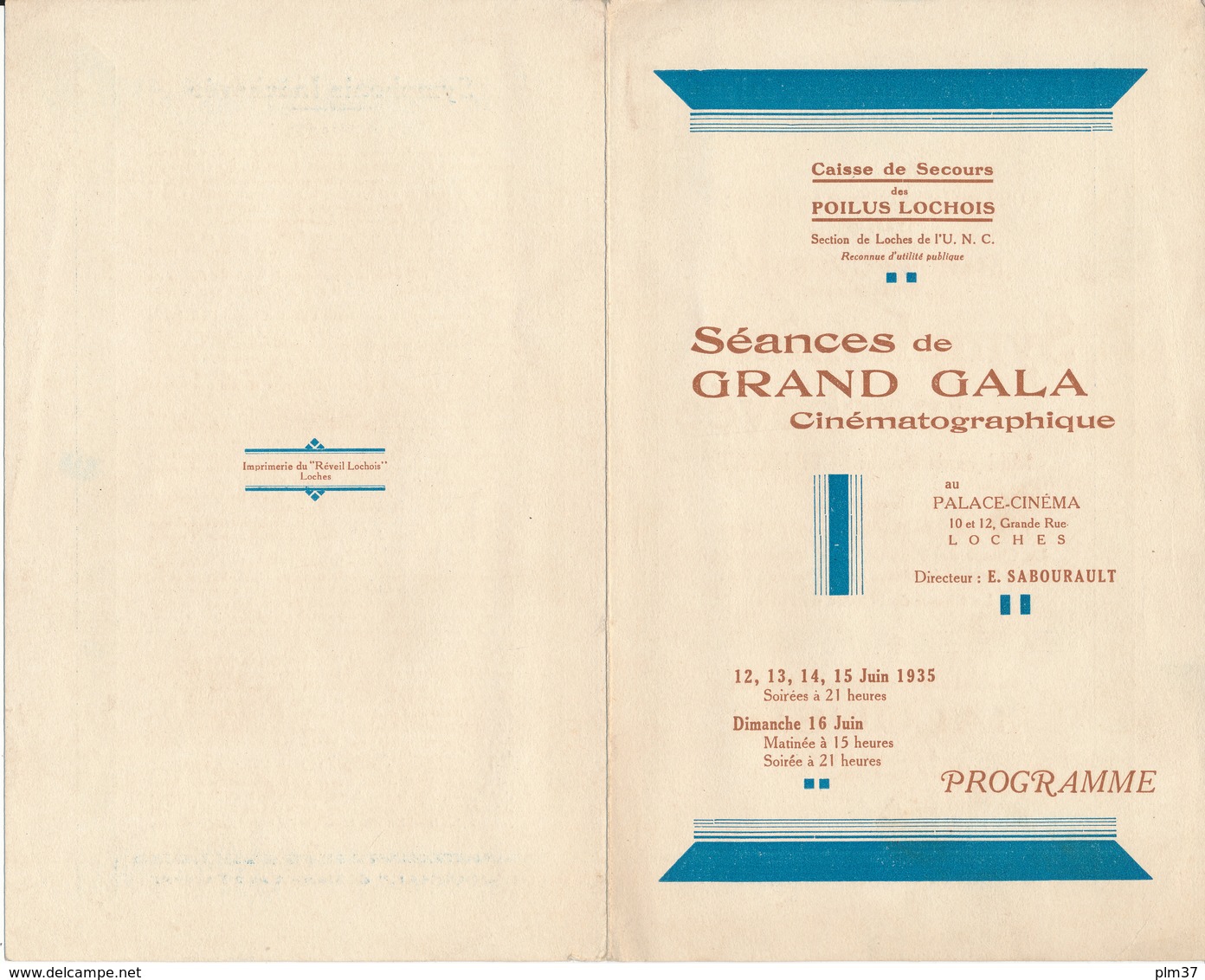 LOCHES , Indre Et Loire - Gala Cinématographique, Symphonie Inachevée - Poilus Lochois, 1935 - Programmes