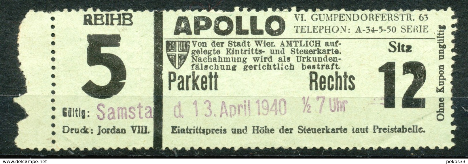 Österreich -  Eintrittskarten  Wien  Apollo  Kino - Eintrittskarten