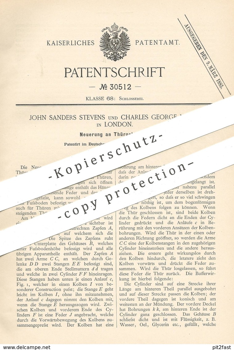 Original Patent - John Sanders Stevens , Charles George Major , London England , 1884 , Türschloss , Schloss | Schlosser - Historische Dokumente