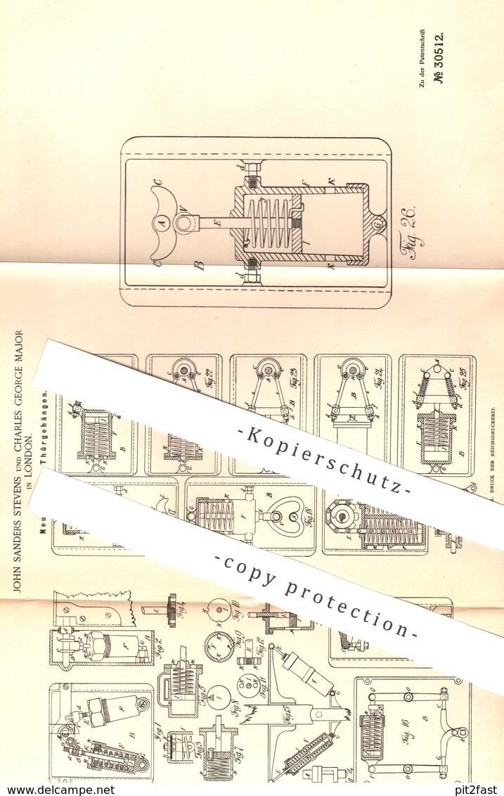 Original Patent - John Sanders Stevens , Charles George Major , London England , 1884 , Türschloss , Schloss | Schlosser - Historische Dokumente