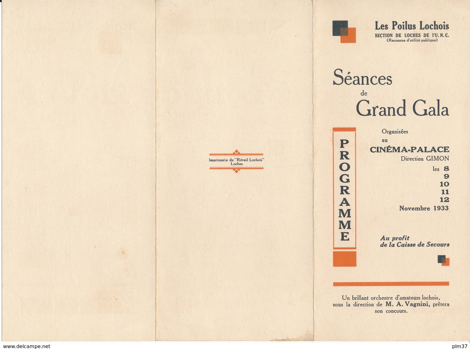 LOCHES , Indre Et Loire - Séances De Gala, Cinéma Palace - Les Croix De Bois - Poilus Lochois, 1933 - Programmes