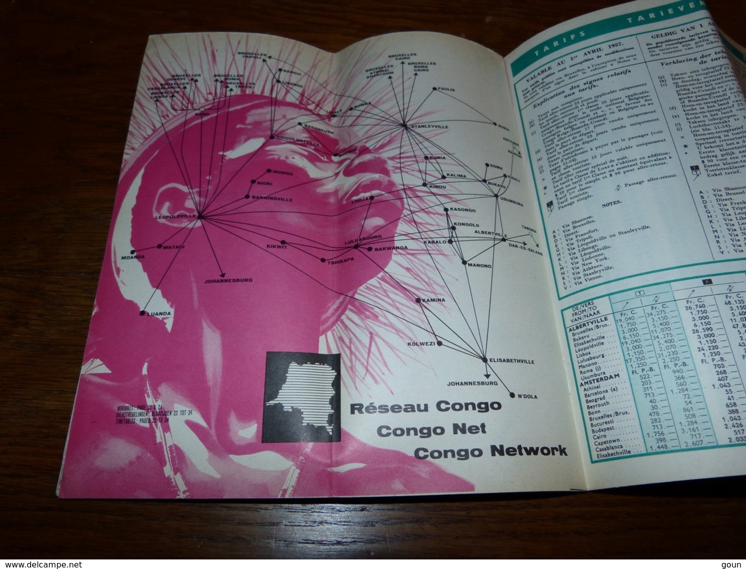 CB14 Timetables And Fares Horaires Et Tarifs Sabena Airlines 1957 Réseau Congo Belge Network - Autres & Non Classés