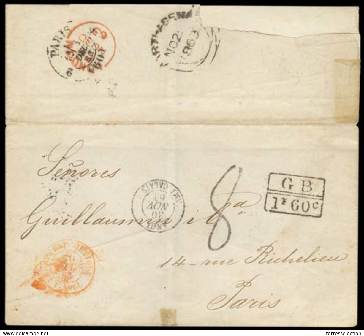 MEXICO - Stampless. 1863 (30 Oct). An Extraordinary E. Of The FRENCH EXPEDITIONARY ARMY. Red "CORS EXP. MEXIQUE V. ANGL - México