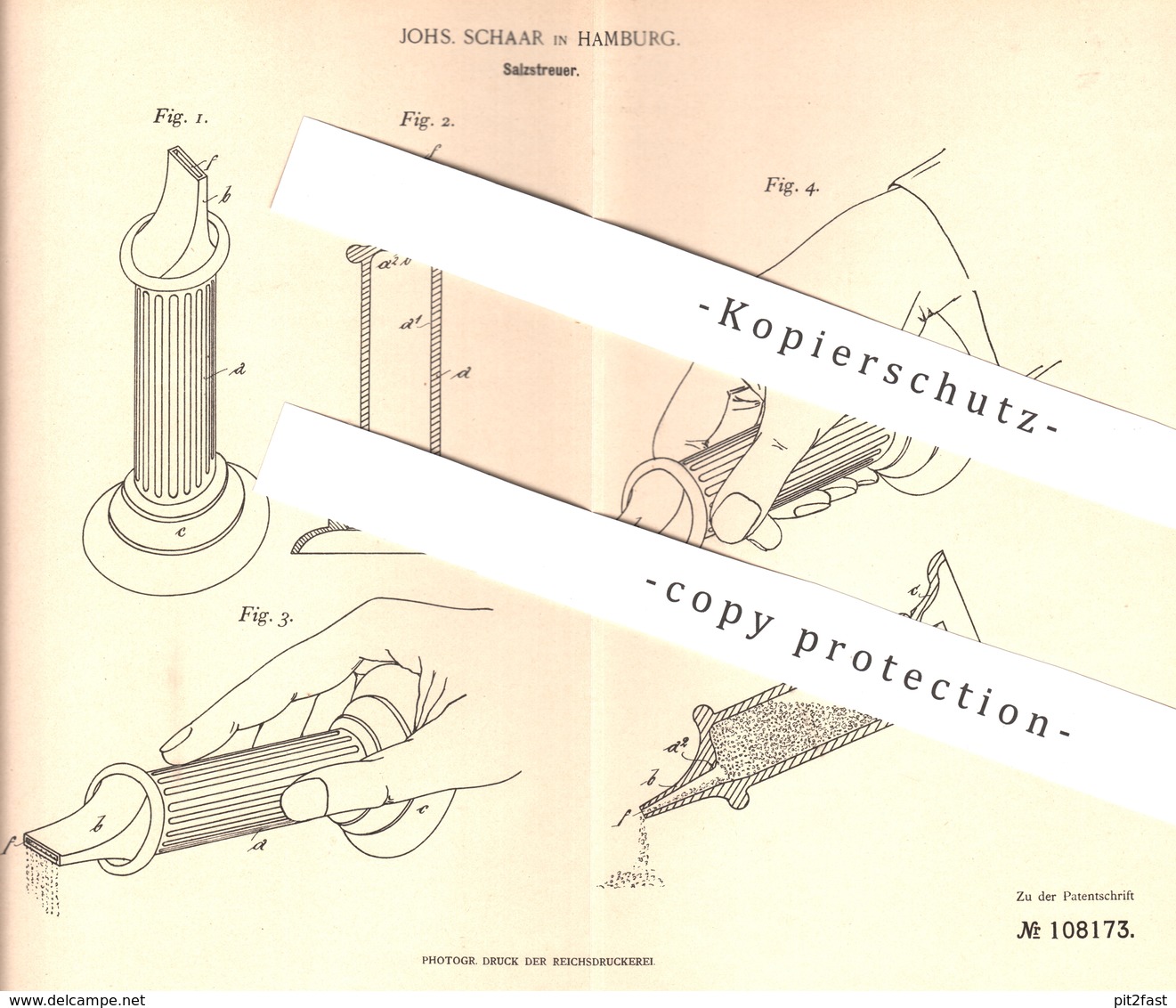 Original Patent - Johs. Schaar , Hamburg , 1899 , Salzstreuer | Salz - Streuer | Gewürze , Pfeffer , Haushalt !! - Historische Dokumente