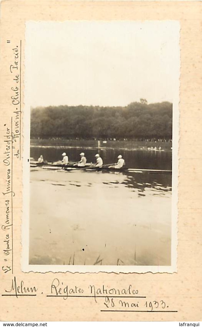 Themes Div-ref AA03- Photo Sur Support Cartonné Format Carte Postale 14cms X 9cms -melun -seine Et Marne -aviron -1933- - Aviron